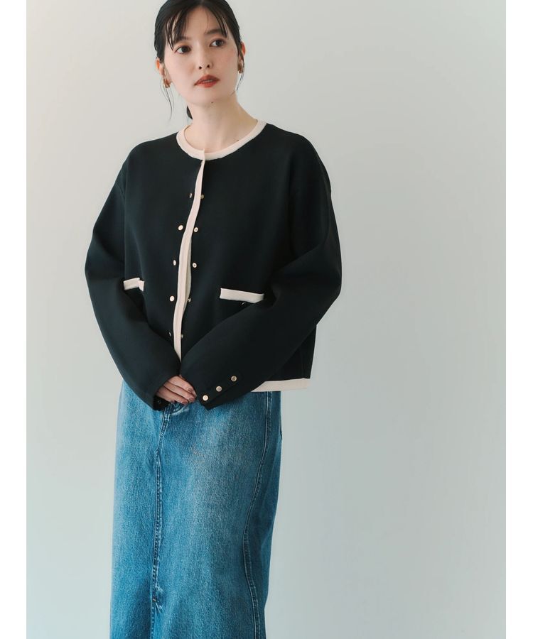 YECCA VECCA「配色トリミングニットジャケット」|カーディガン|