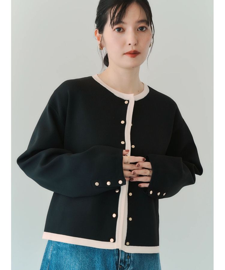 YECCA VECCA「配色トリミングニットジャケット」|カーディガン|