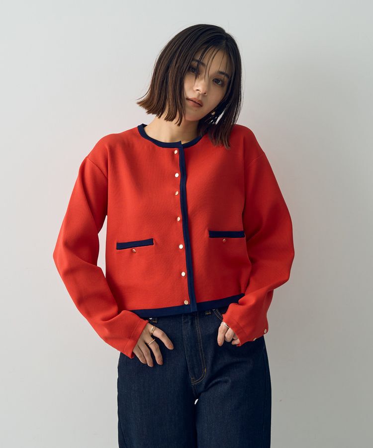 YECCA VECCA「配色トリミングニットジャケット」|カーディガン|