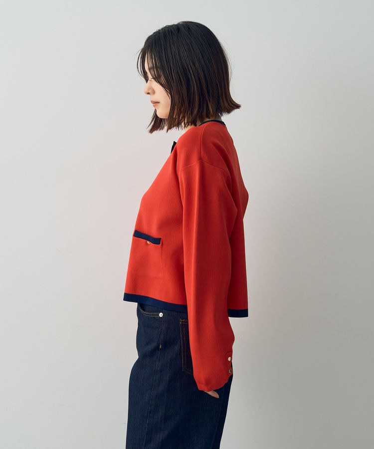 YECCA VECCA「配色トリミングニットジャケット」|カーディガン|