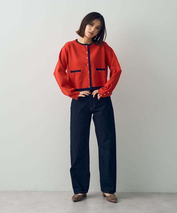 YECCA VECCA「配色トリミングニットジャケット」|カーディガン|