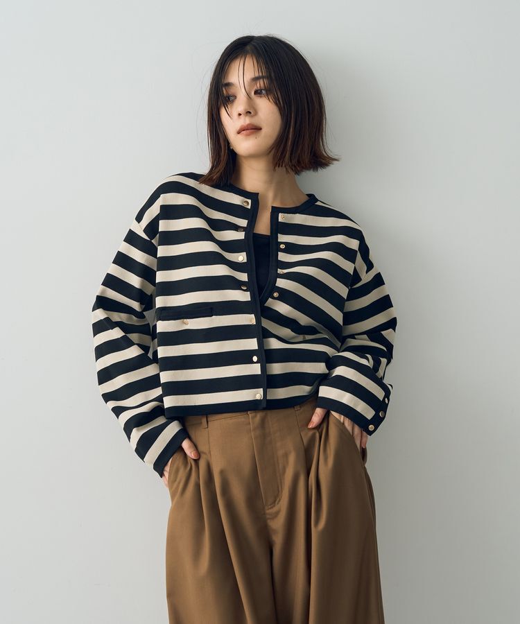 YECCA VECCA「配色トリミングニットジャケット」|カーディガン|
