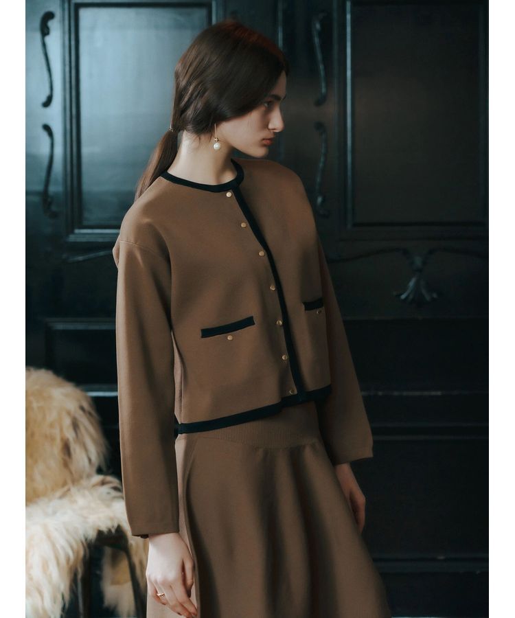 YECCA VECCA「配色トリミングニットジャケット」|カーディガン|