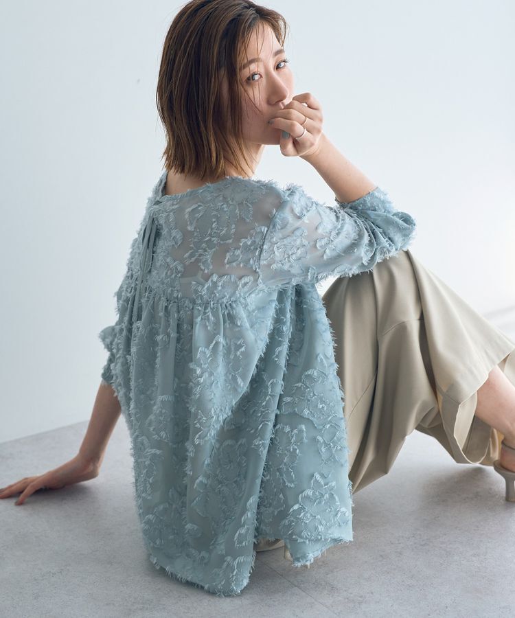 YECCA VECCA「2wayカットジャガードペプラムブラウス」|シャツ・ブラウス|Blue Green