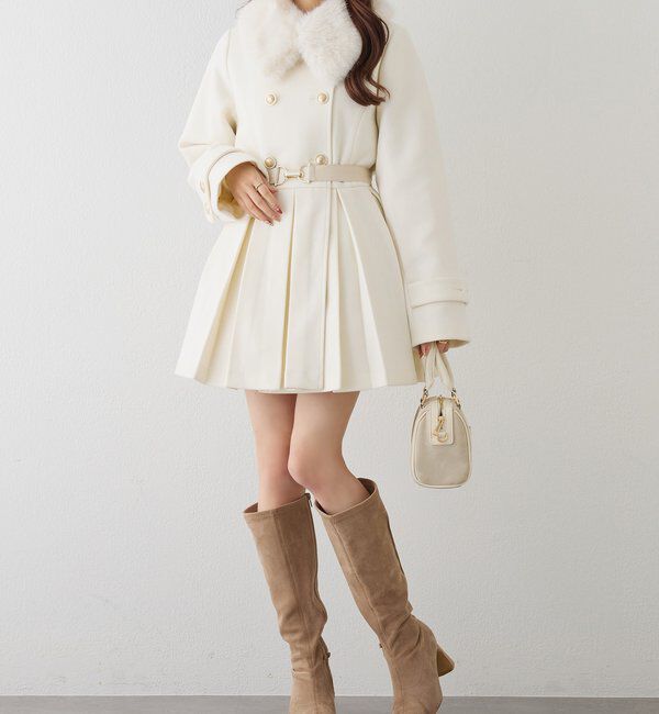  「ウエストベルト付きフェイクファー襟ミドルコート」|その他|