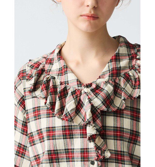 mizuiro ind「mizuiro ind チェックフリルカラーシャツ」|シャツ・ブラウス|