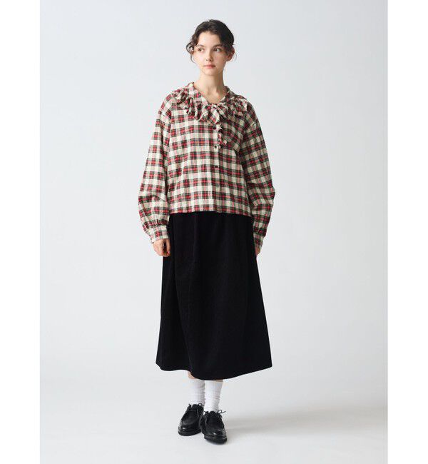 mizuiro ind「mizuiro ind チェックフリルカラーシャツ」|シャツ・ブラウス|