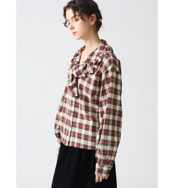 mizuiro ind「mizuiro ind チェックフリルカラーシャツ」|シャツ・ブラウス|