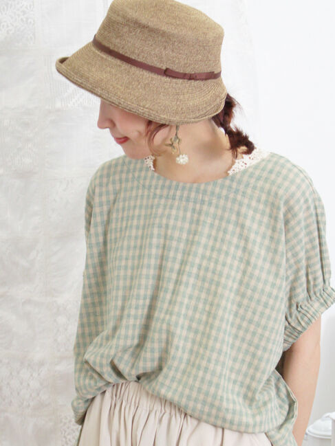 Samansa Mos2「袖口ギャザーTブラウス」|シャツ・ブラウス|グリーン