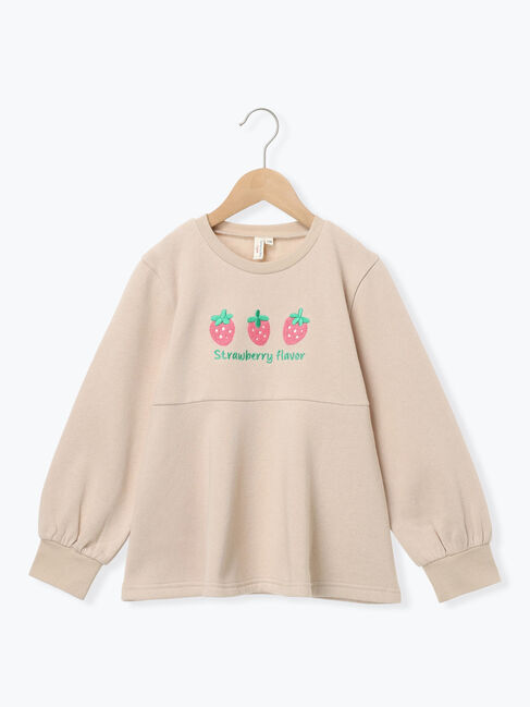 Samansa Mos2 Lagom「いちごさがら刺繍裏起毛トレーナー」|Tシャツ・カットソー|ベージュ