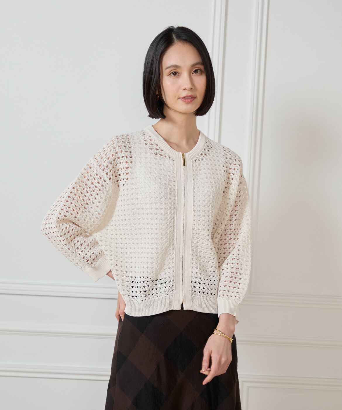 7-IDconcept.「透かし柄ジップアップカーディガン」|カーディガン|