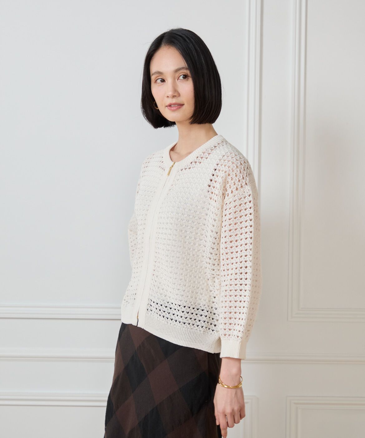 7-IDconcept.「透かし柄ジップアップカーディガン」|カーディガン|