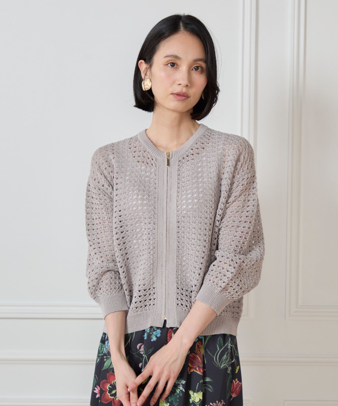 7-IDconcept.「透かし柄ジップアップカーディガン」|カーディガン|グレーベージ 3