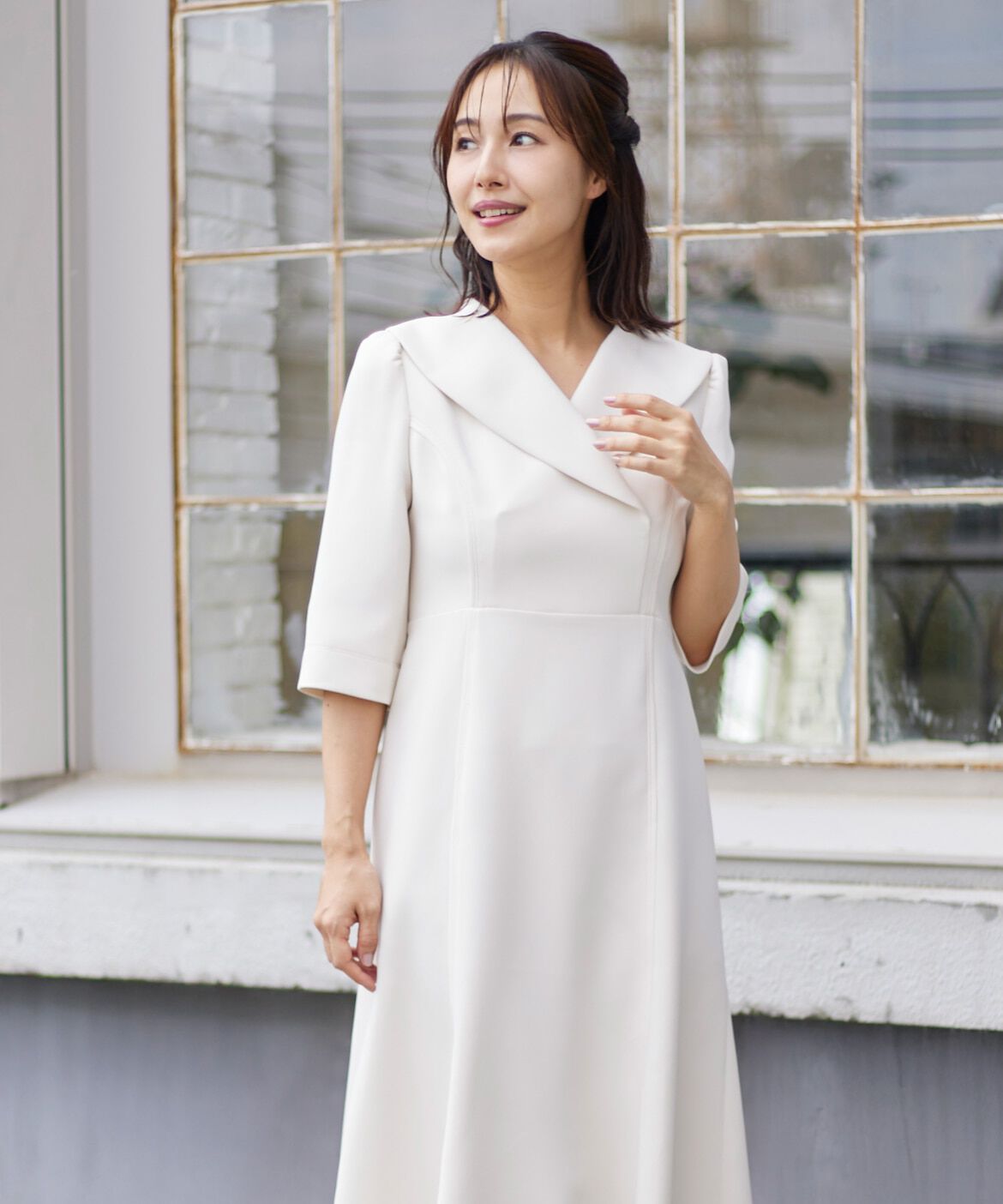 Maglie le cassetto「《M Maglie le cassetto》ショールカラーワンピース」|ワンピース|オフホワイト1