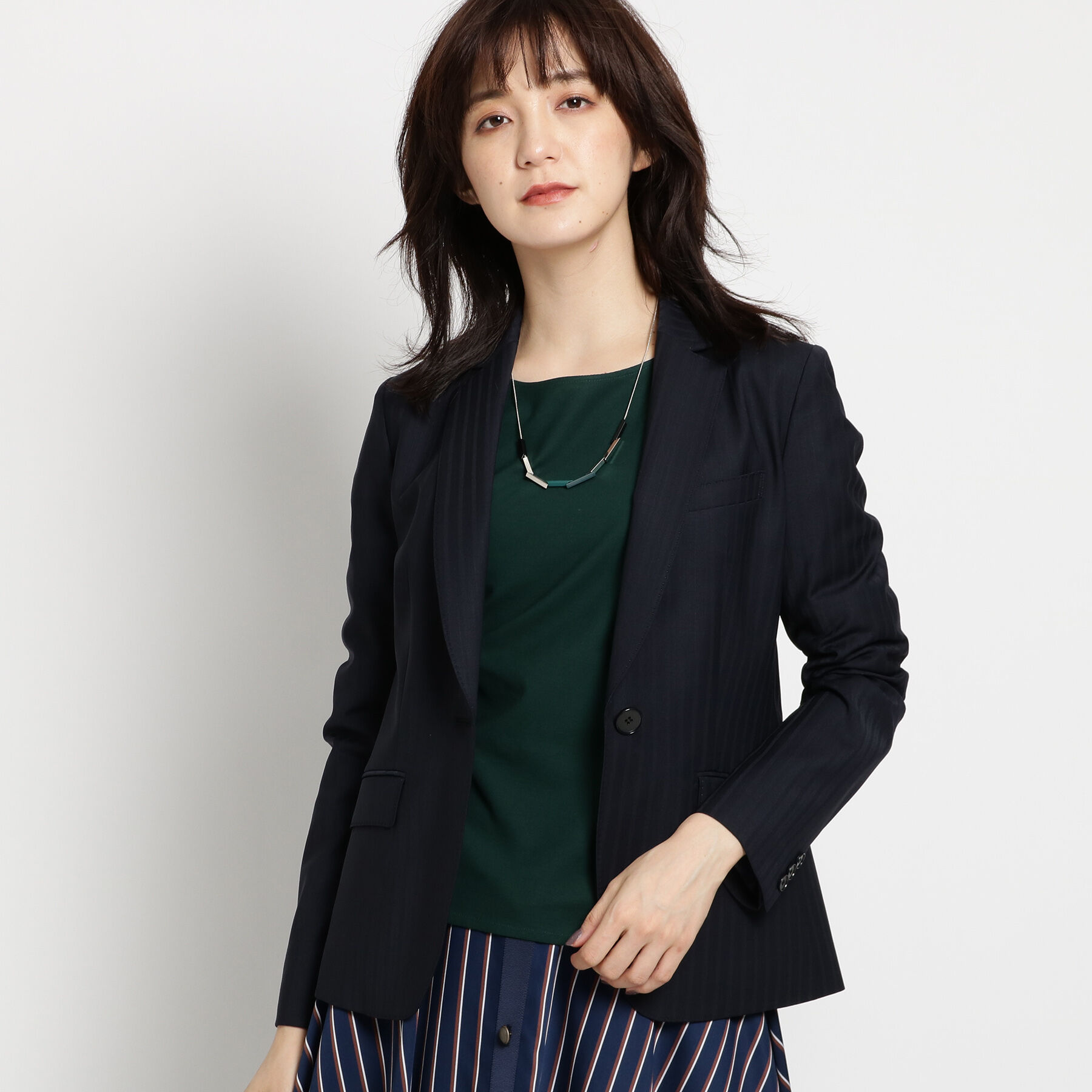 INDIVI「＜L＞ストレッチワンボタンジャケット」|スーツ|ネイビー(393)