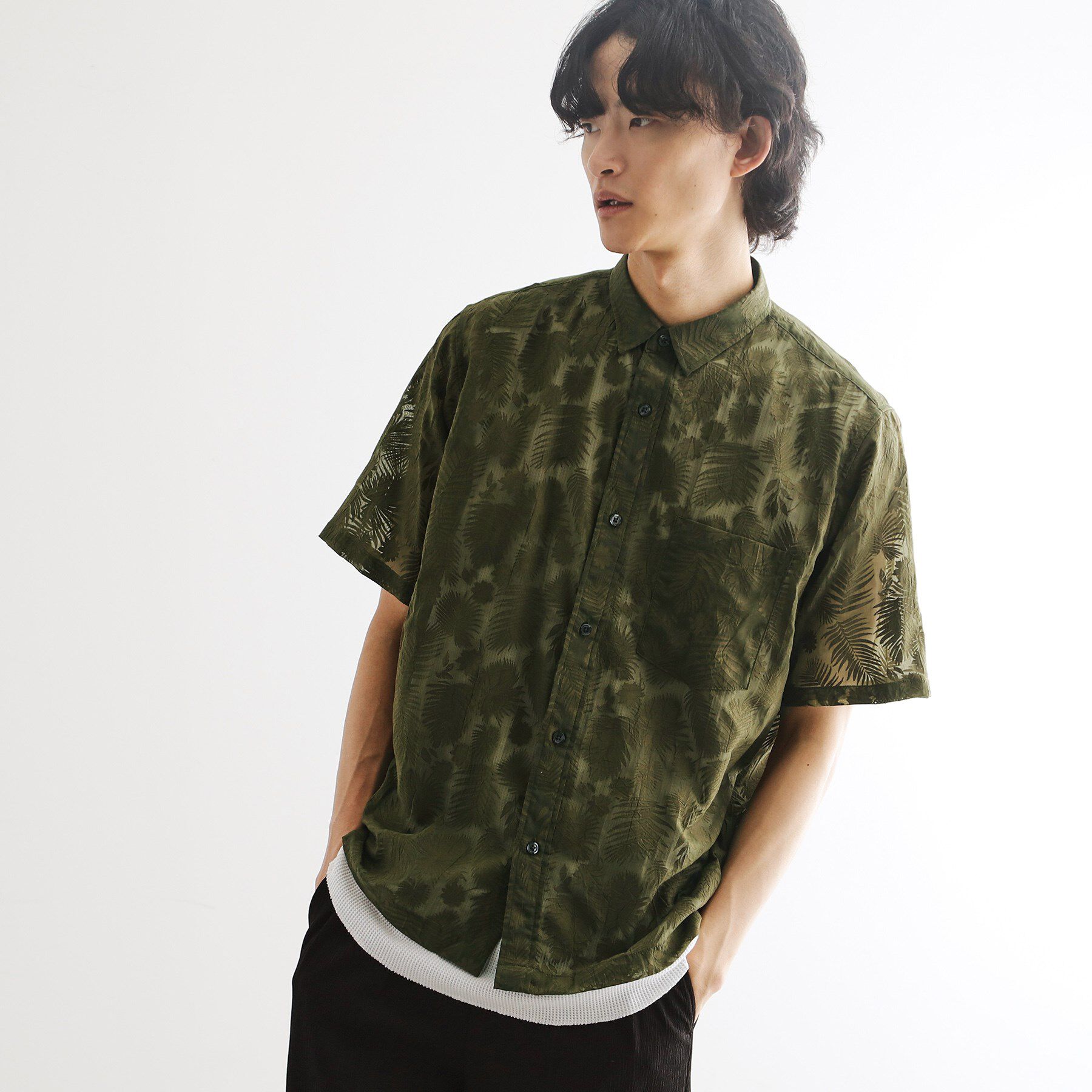 tk.TAKEO KIKUCHI「オパールプリントシャツ」|シャツ・ブラウス|オリーブグリーン(4