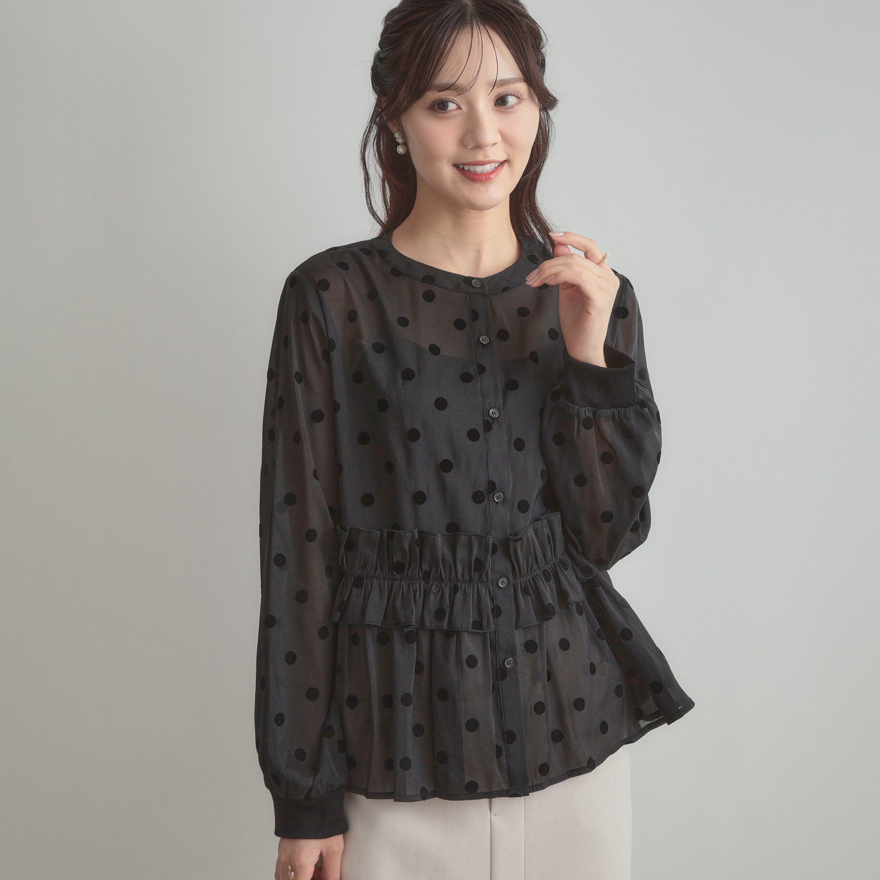 Couture broach「フロッキードットペプラムブラウス」|シャツ・ブラウス|