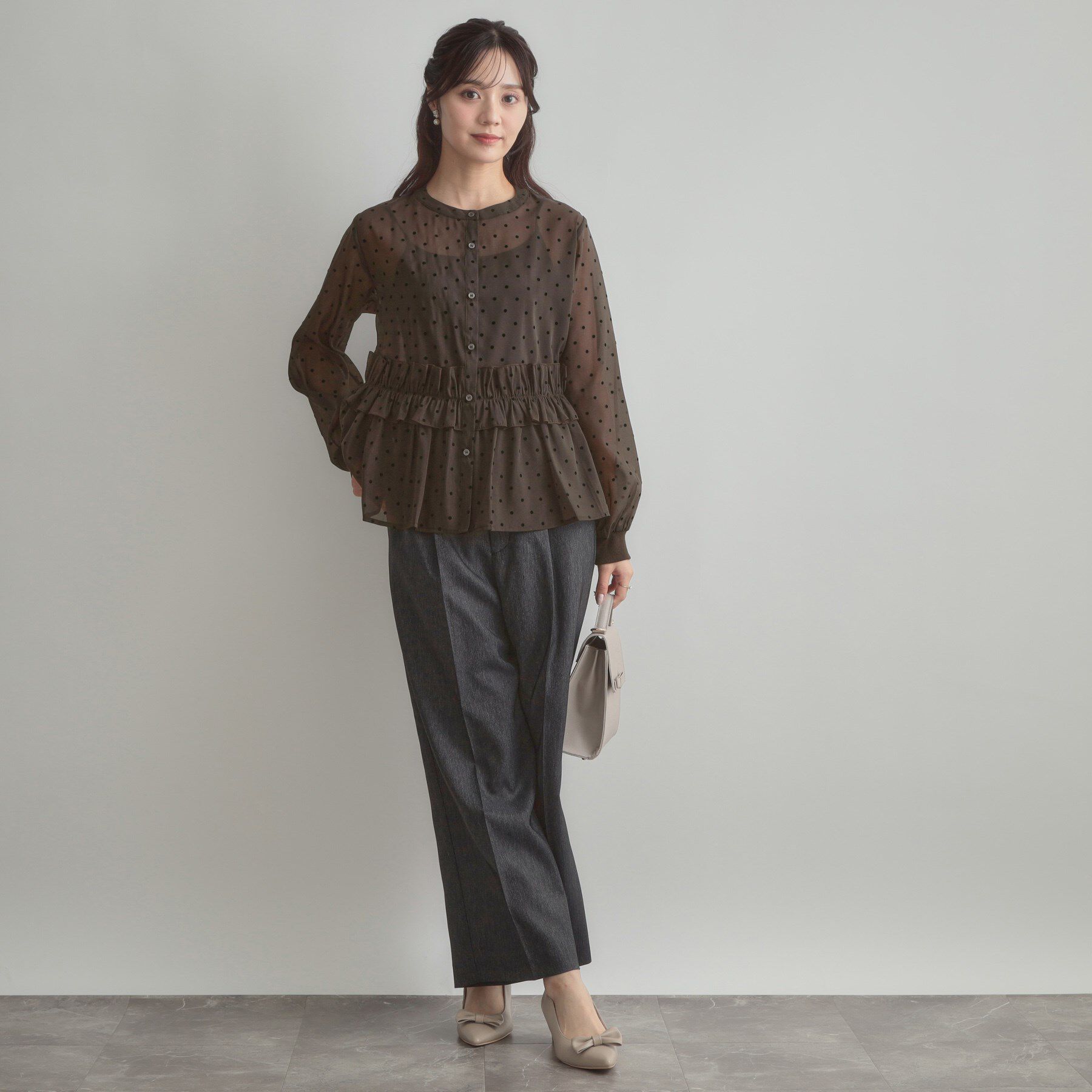 Couture broach「フロッキードットペプラムブラウス」|シャツ・ブラウス|