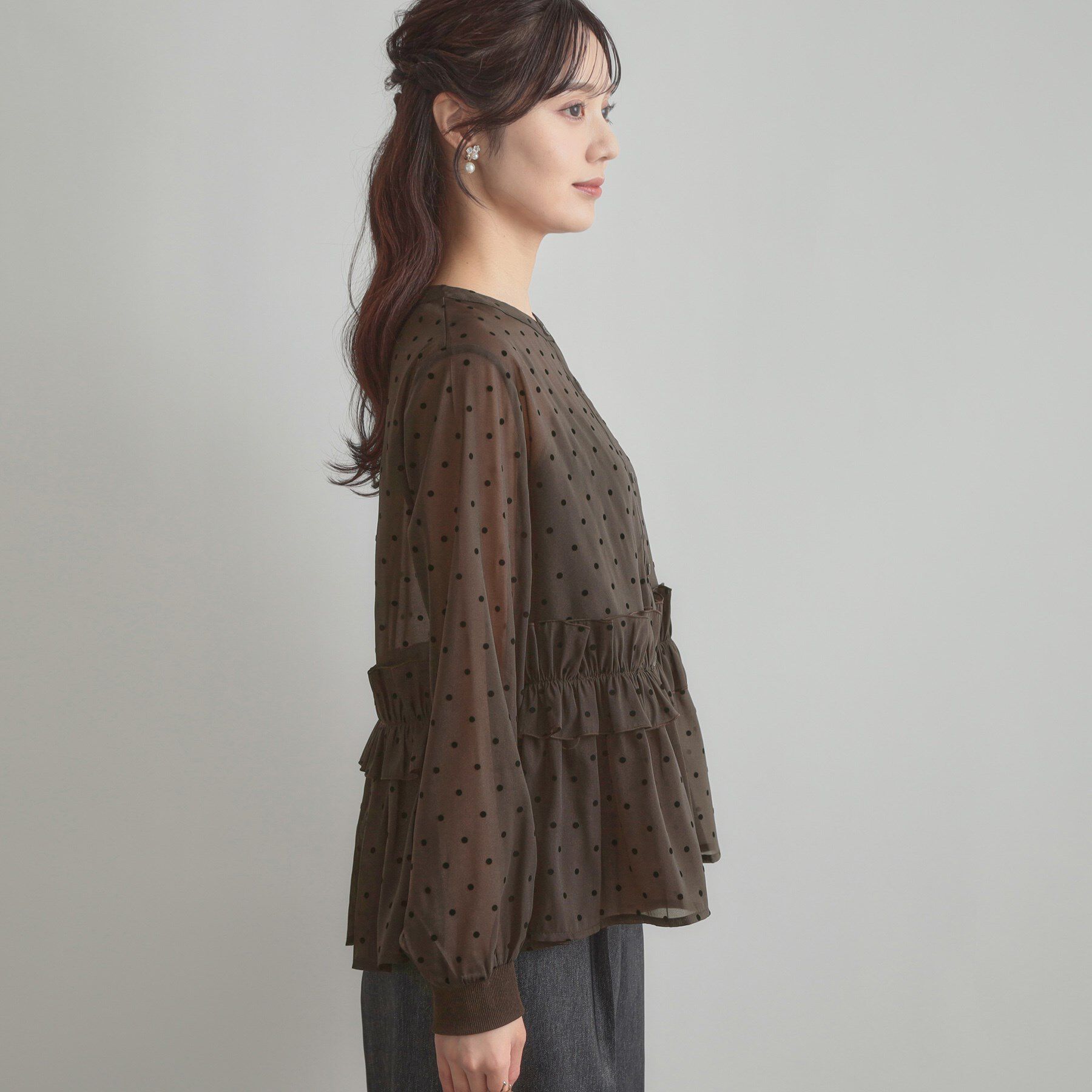 Couture broach「フロッキードットペプラムブラウス」|シャツ・ブラウス|