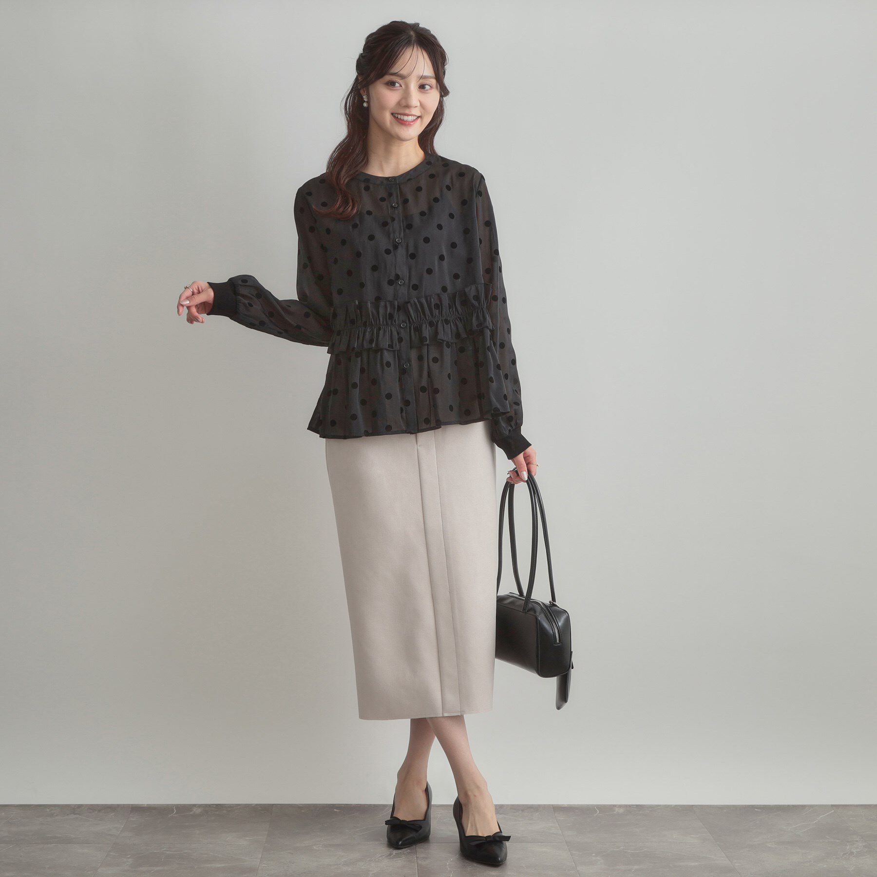 Couture broach「フロッキードットペプラムブラウス」|シャツ・ブラウス|