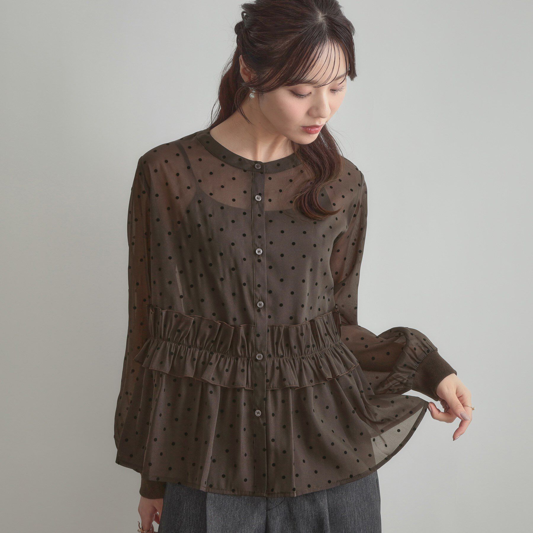 Couture broach「フロッキードットペプラムブラウス」|シャツ・ブラウス|