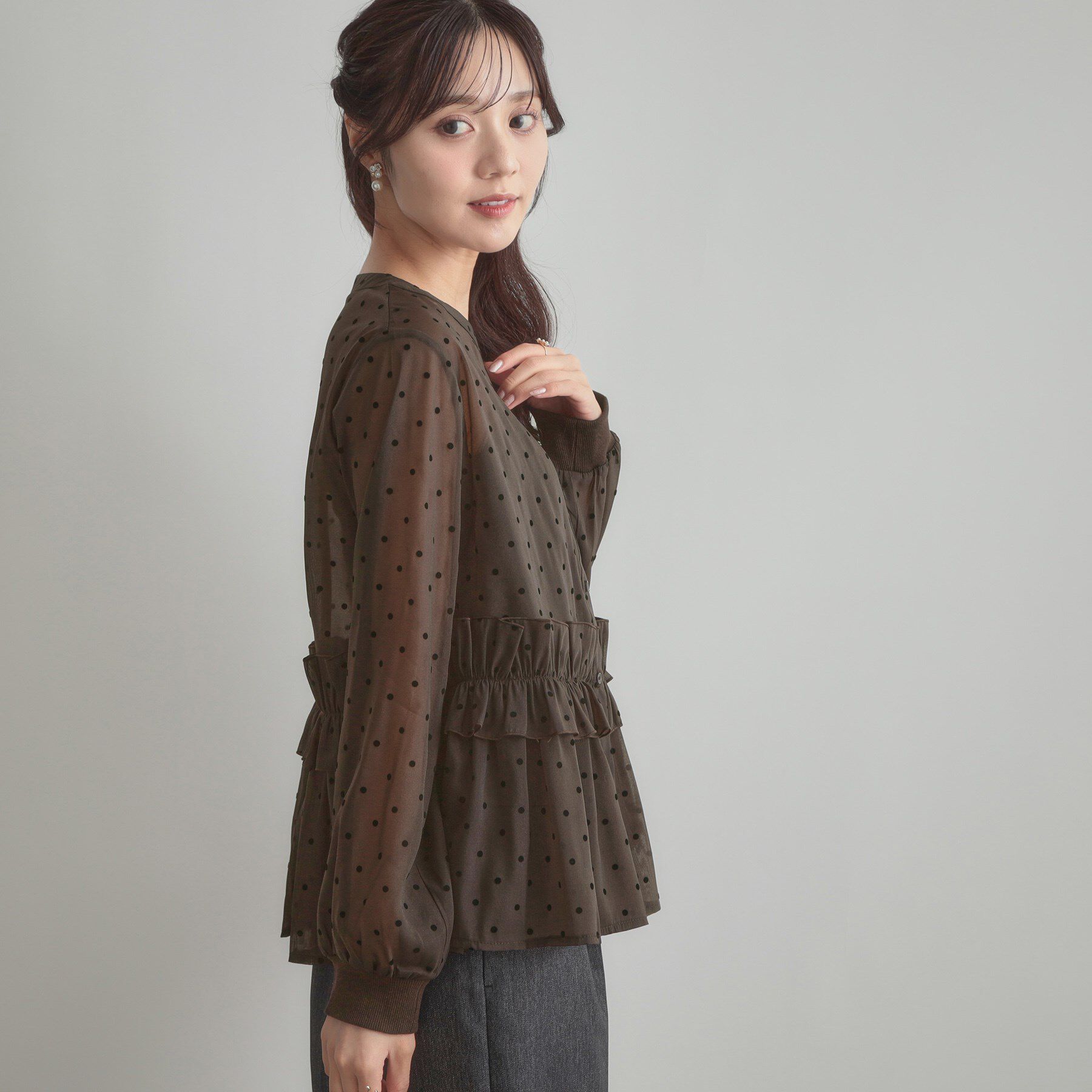 Couture broach「フロッキードットペプラムブラウス」|シャツ・ブラウス|