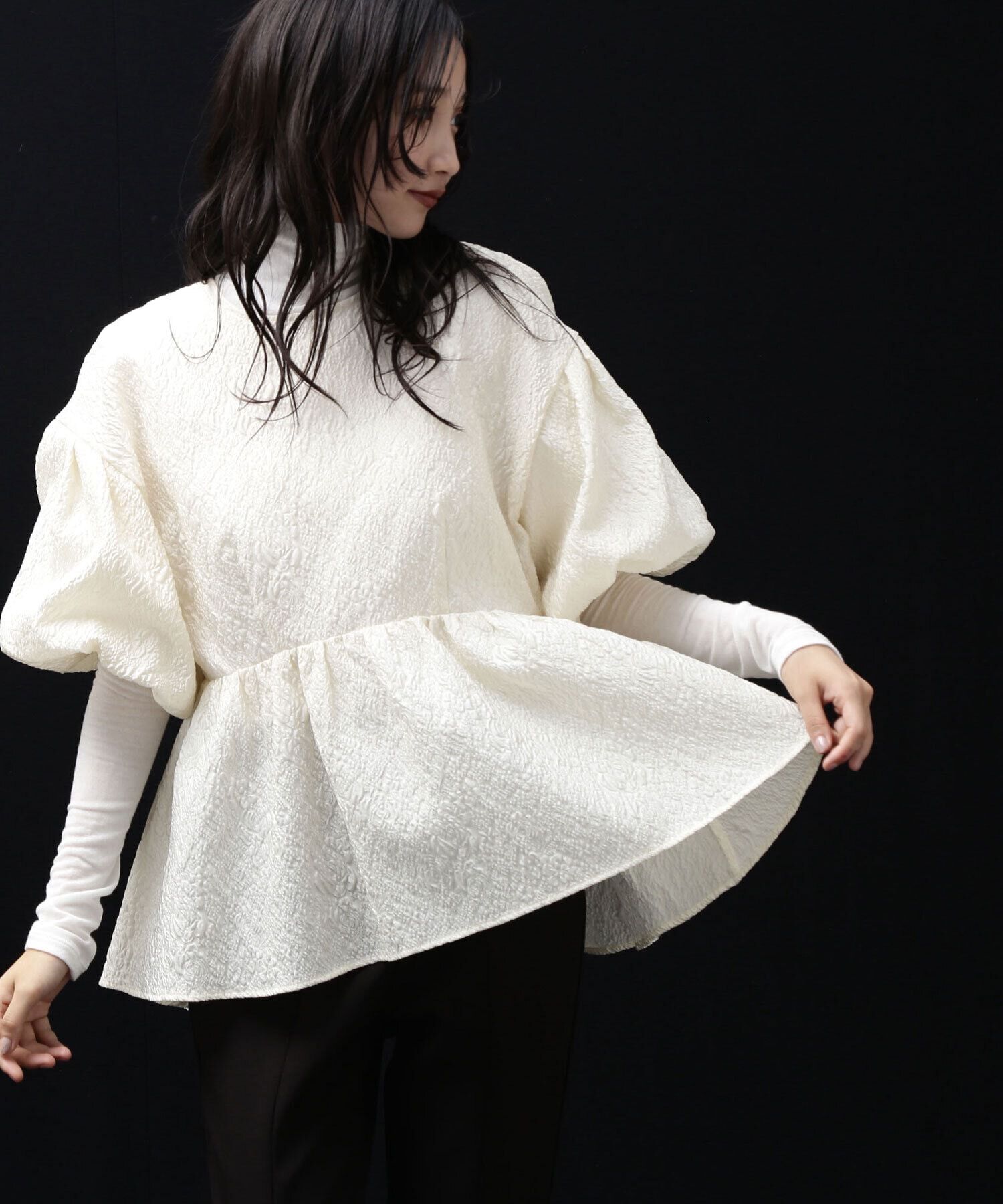  「バックシャンジャガードペプラムブラウス」|シャツ・ブラウス|