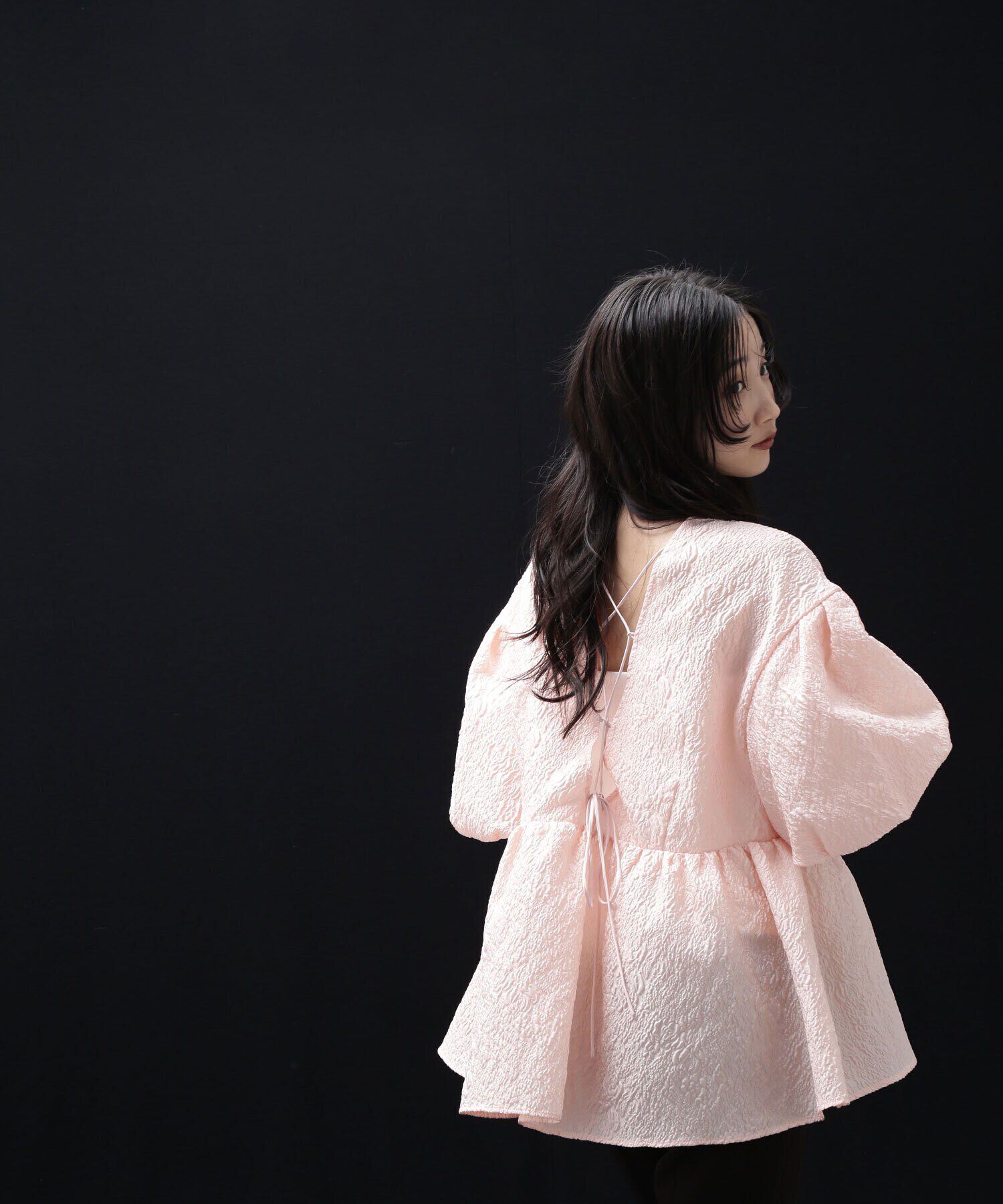  「バックシャンジャガードペプラムブラウス」|シャツ・ブラウス|ピンク