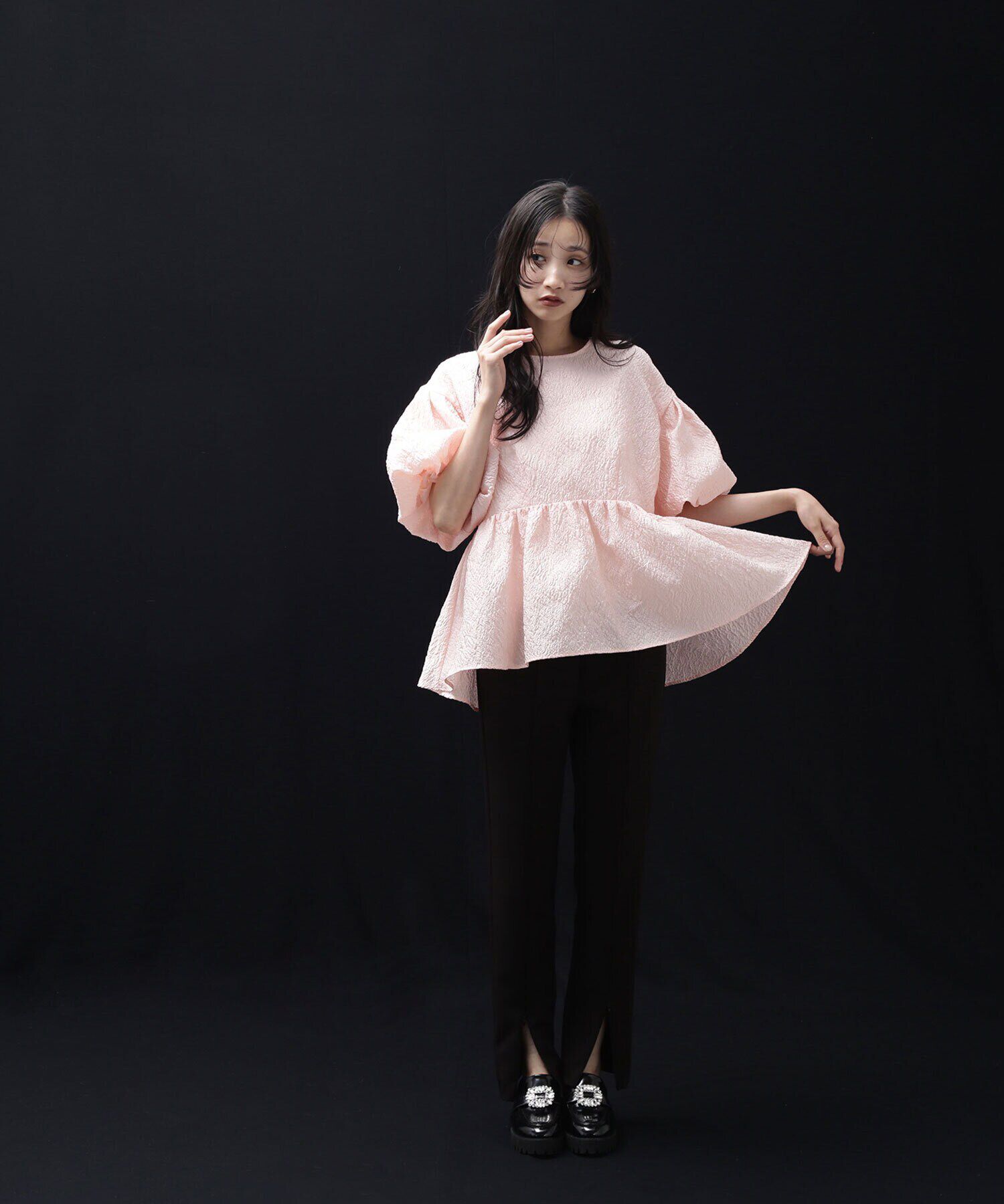  「バックシャンジャガードペプラムブラウス」|シャツ・ブラウス|