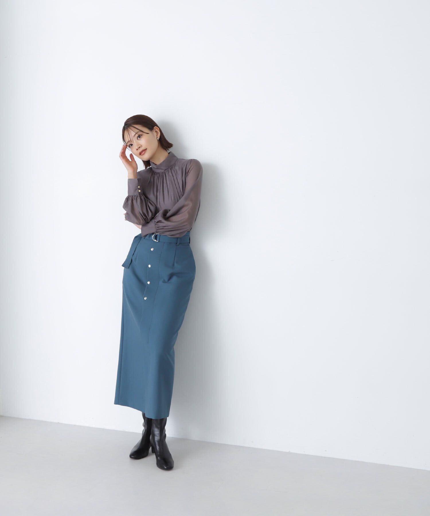  「ハイネックボリュームシアーブラウス」|シャツ・ブラウス|