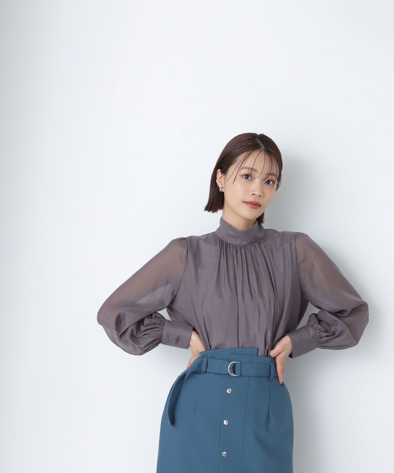  「ハイネックボリュームシアーブラウス」|シャツ・ブラウス|