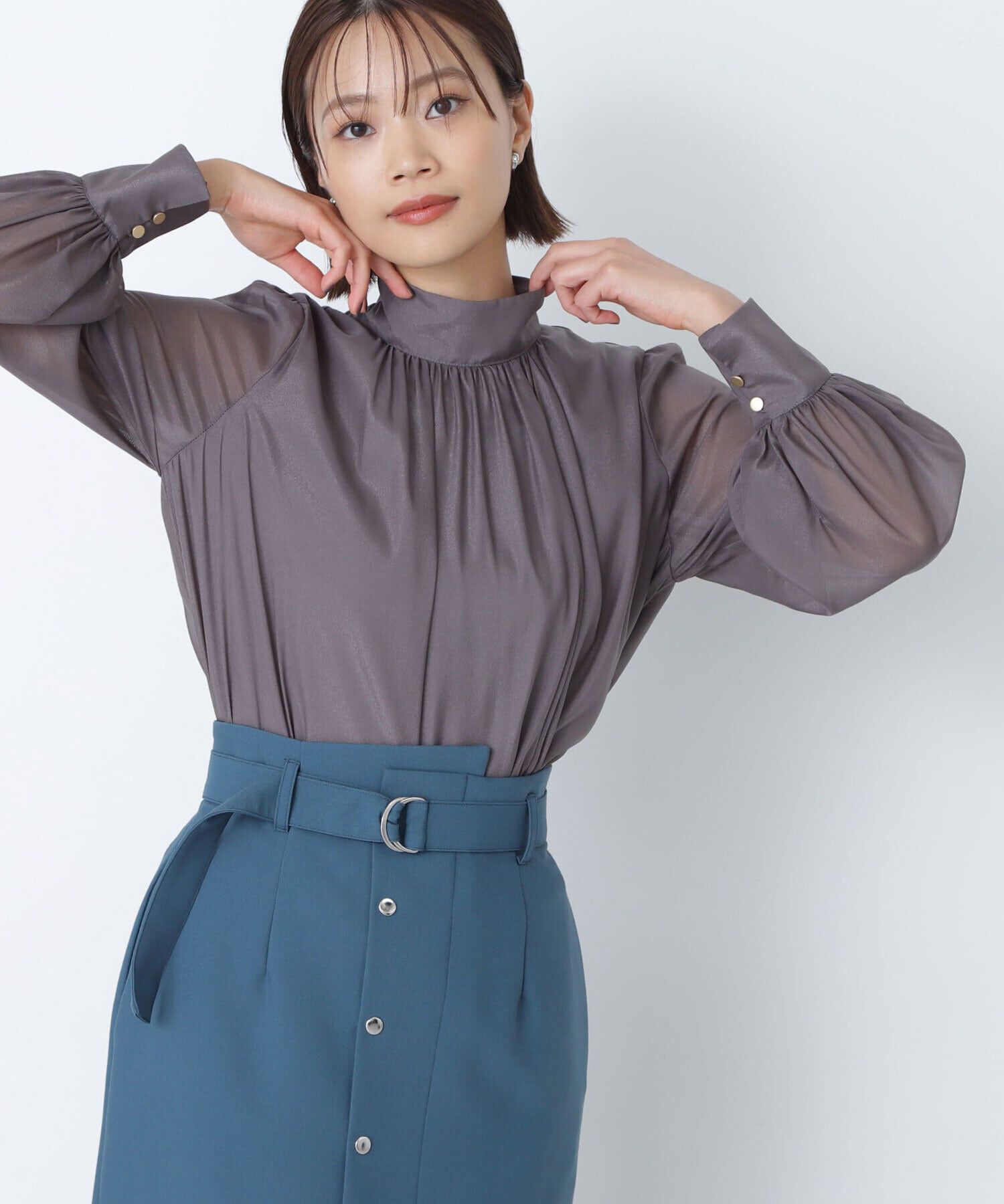  「ハイネックボリュームシアーブラウス」|シャツ・ブラウス|