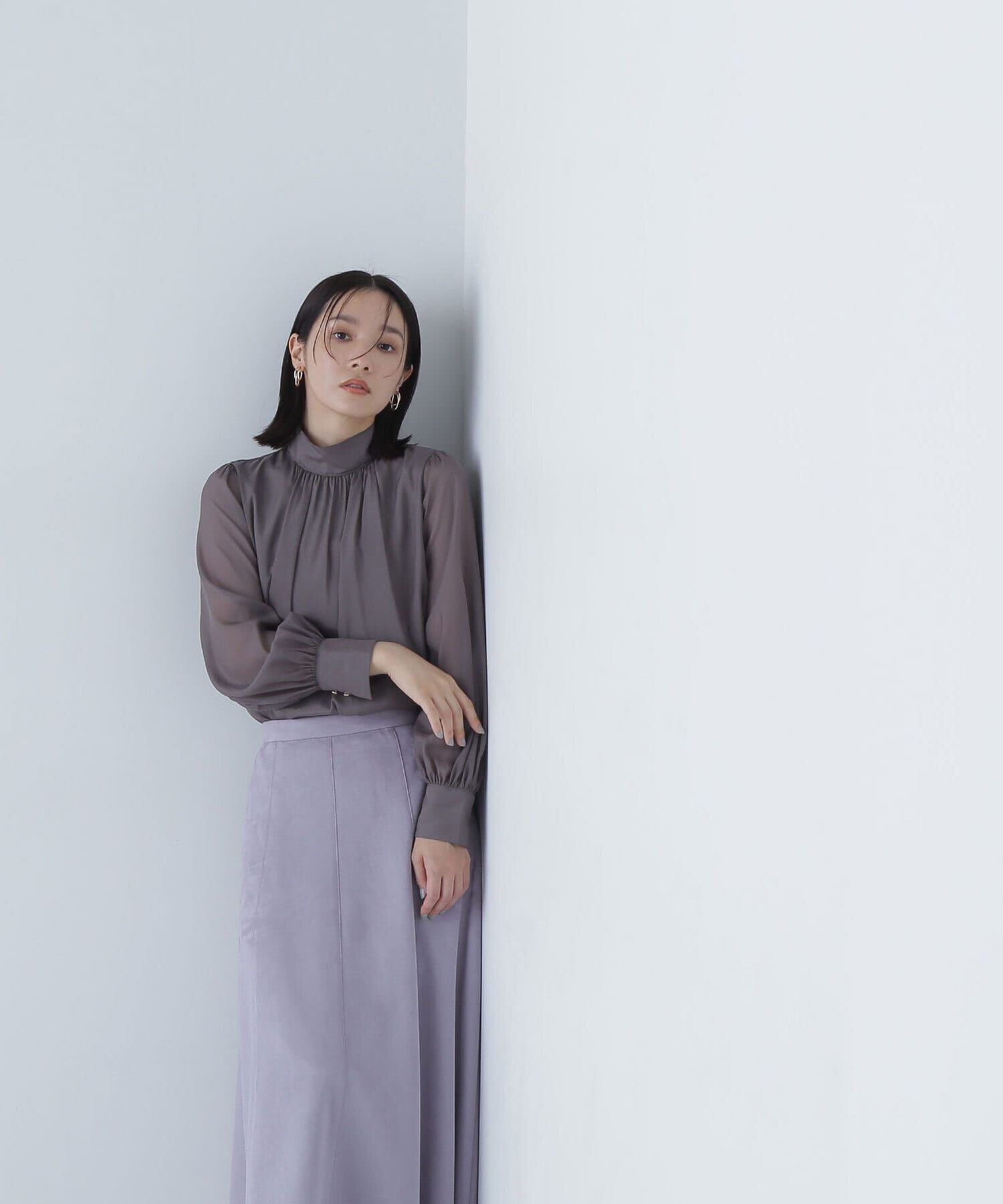  「ハイネックボリュームシアーブラウス」|シャツ・ブラウス|