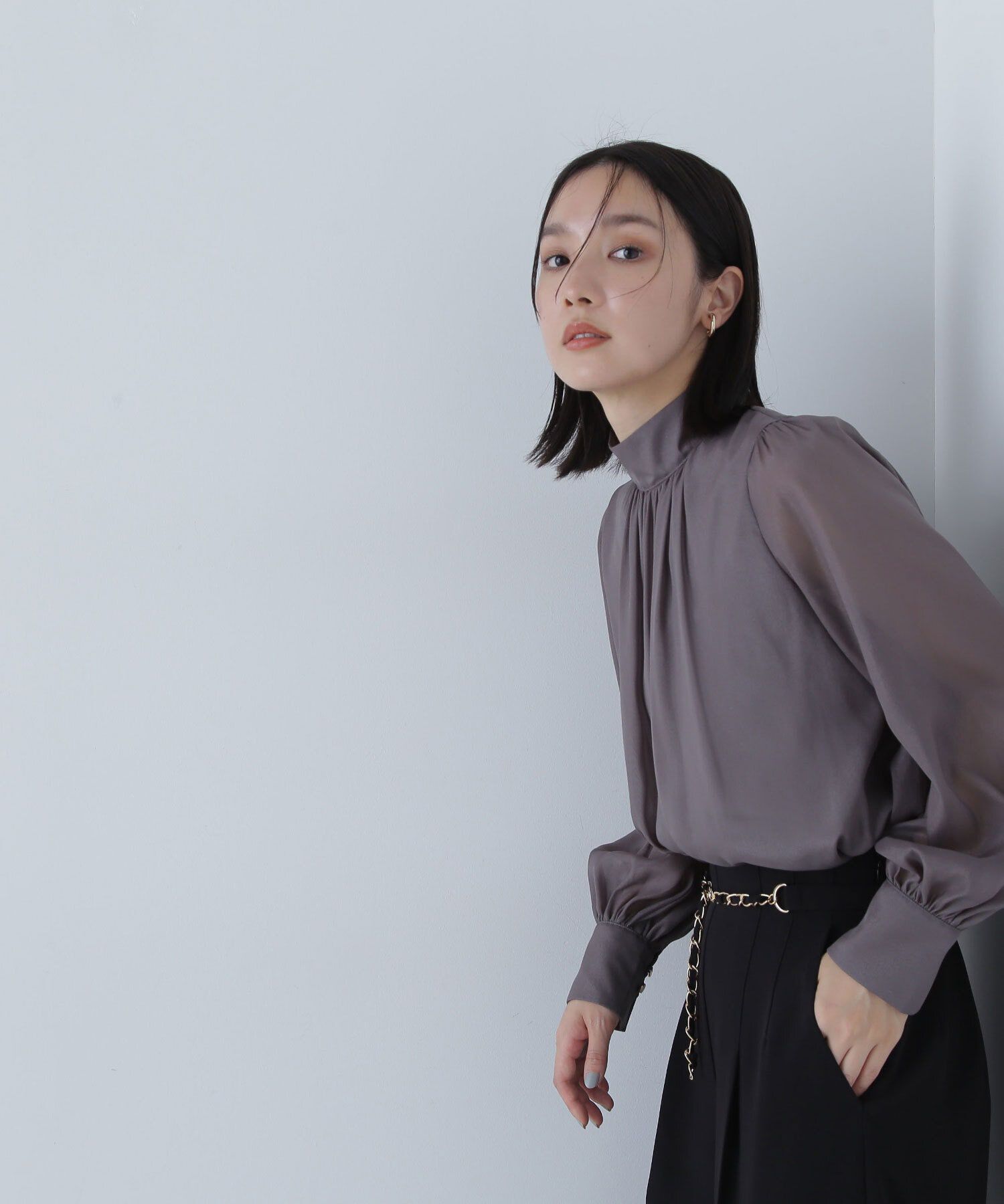  「ハイネックボリュームシアーブラウス」|シャツ・ブラウス|