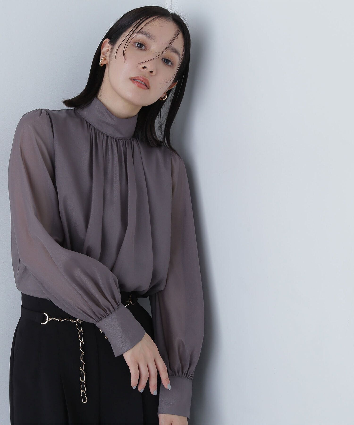  「ハイネックボリュームシアーブラウス」|シャツ・ブラウス|