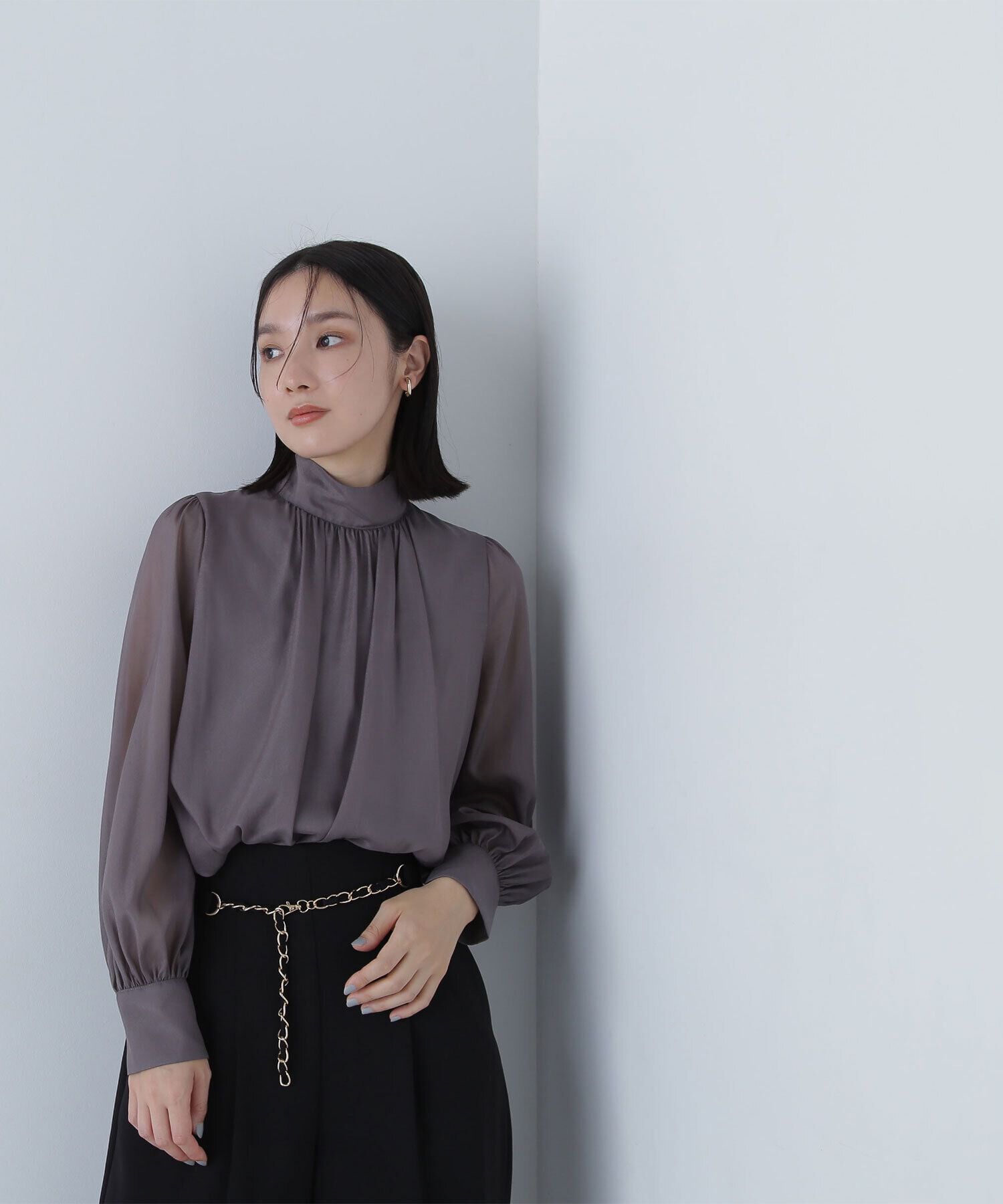  「ハイネックボリュームシアーブラウス」|シャツ・ブラウス|