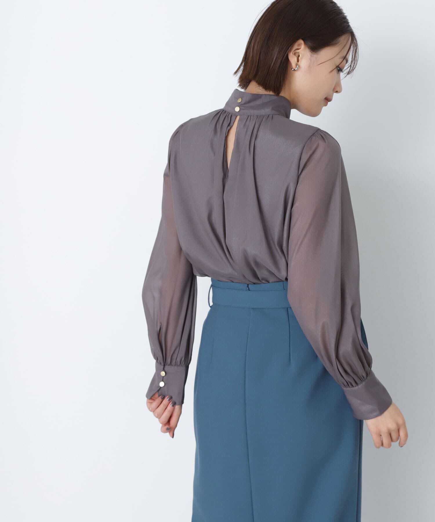  「ハイネックボリュームシアーブラウス」|シャツ・ブラウス|