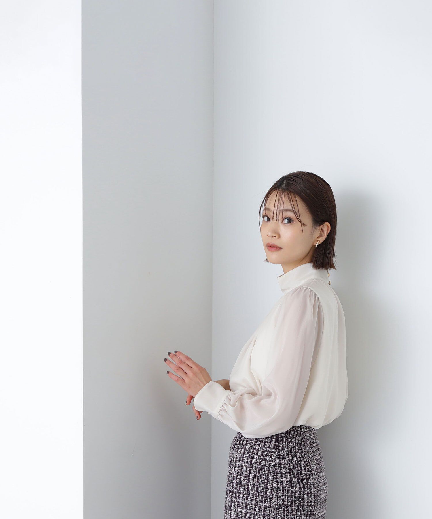  「ハイネックボリュームシアーブラウス」|シャツ・ブラウス|