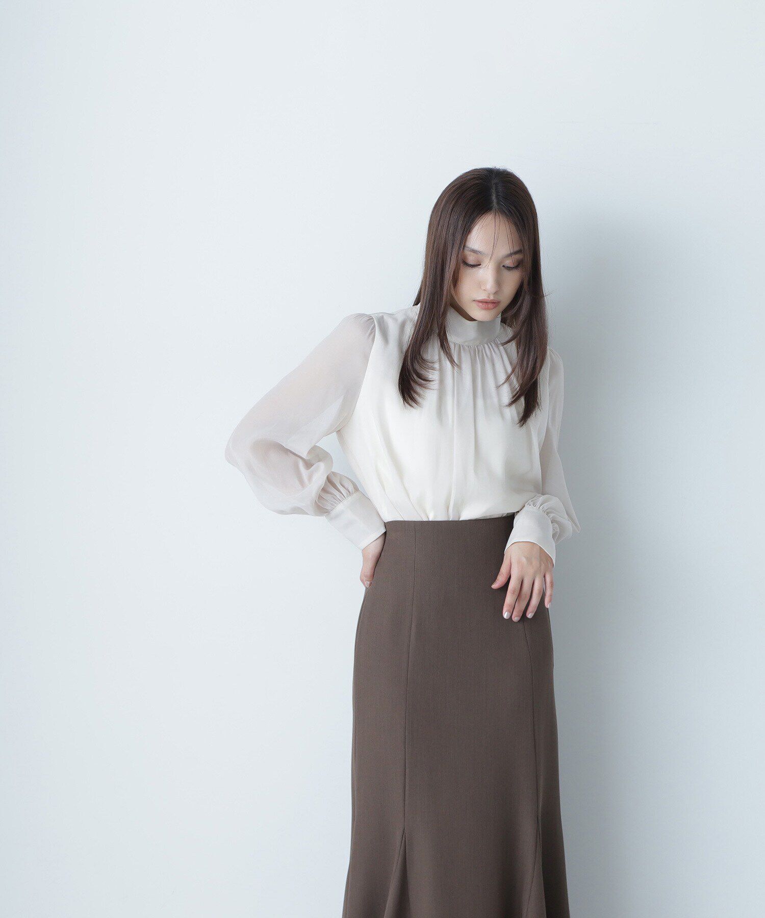  「ハイネックボリュームシアーブラウス」|シャツ・ブラウス|
