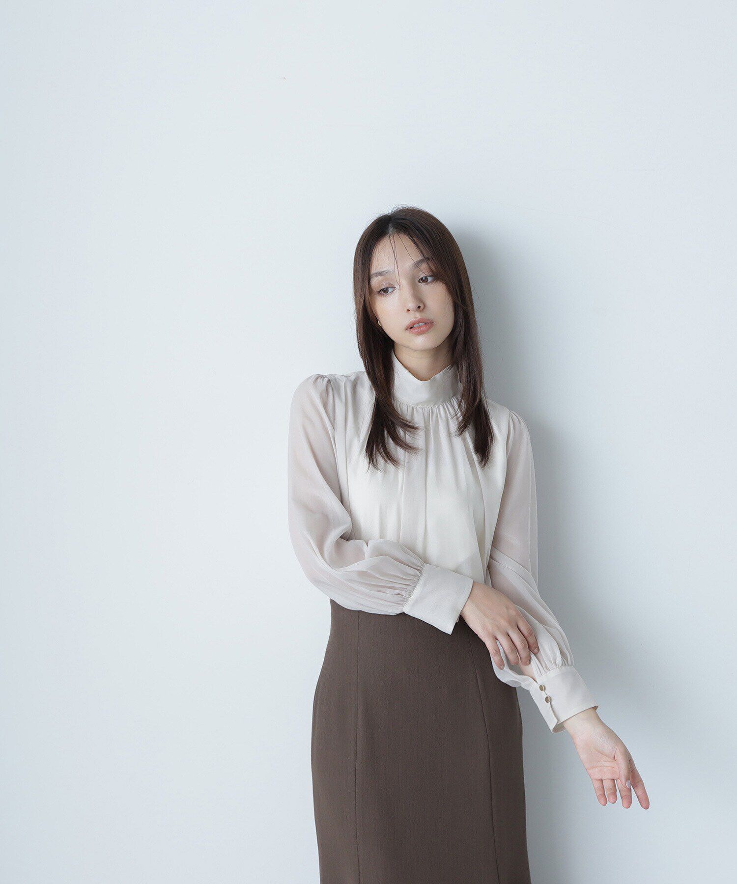  「ハイネックボリュームシアーブラウス」|シャツ・ブラウス|