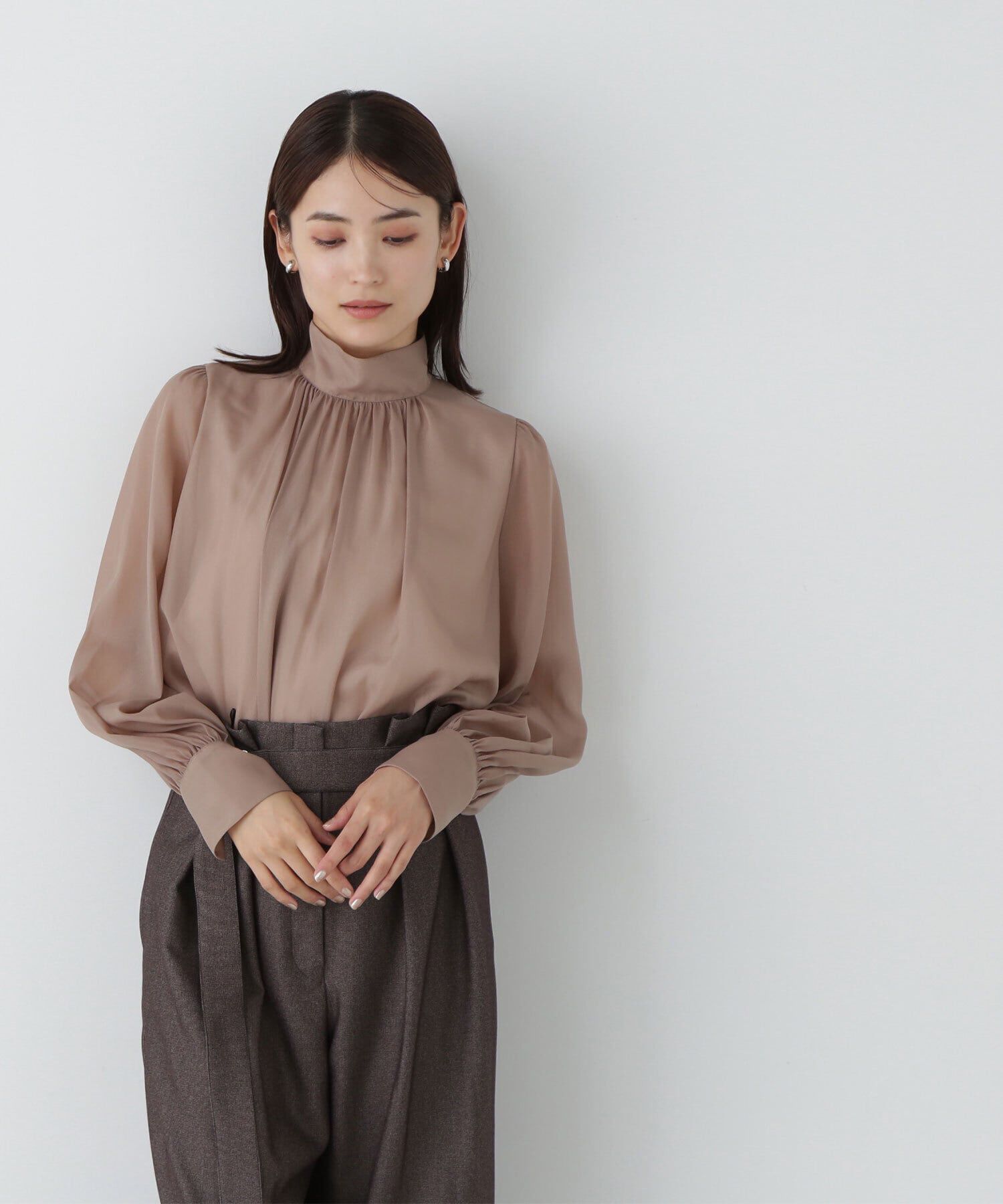  「ハイネックボリュームシアーブラウス」|シャツ・ブラウス|