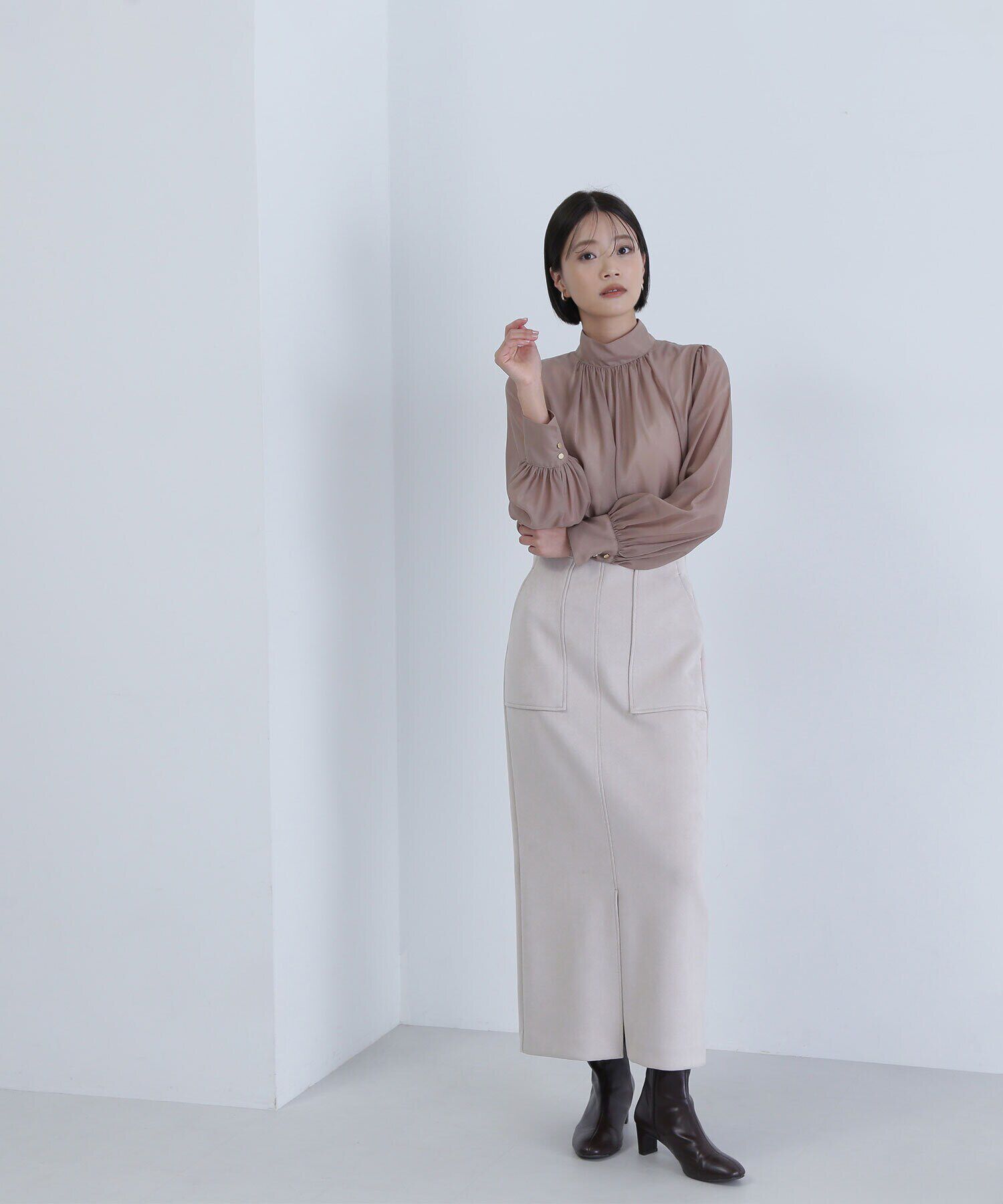  「ハイネックボリュームシアーブラウス」|シャツ・ブラウス|