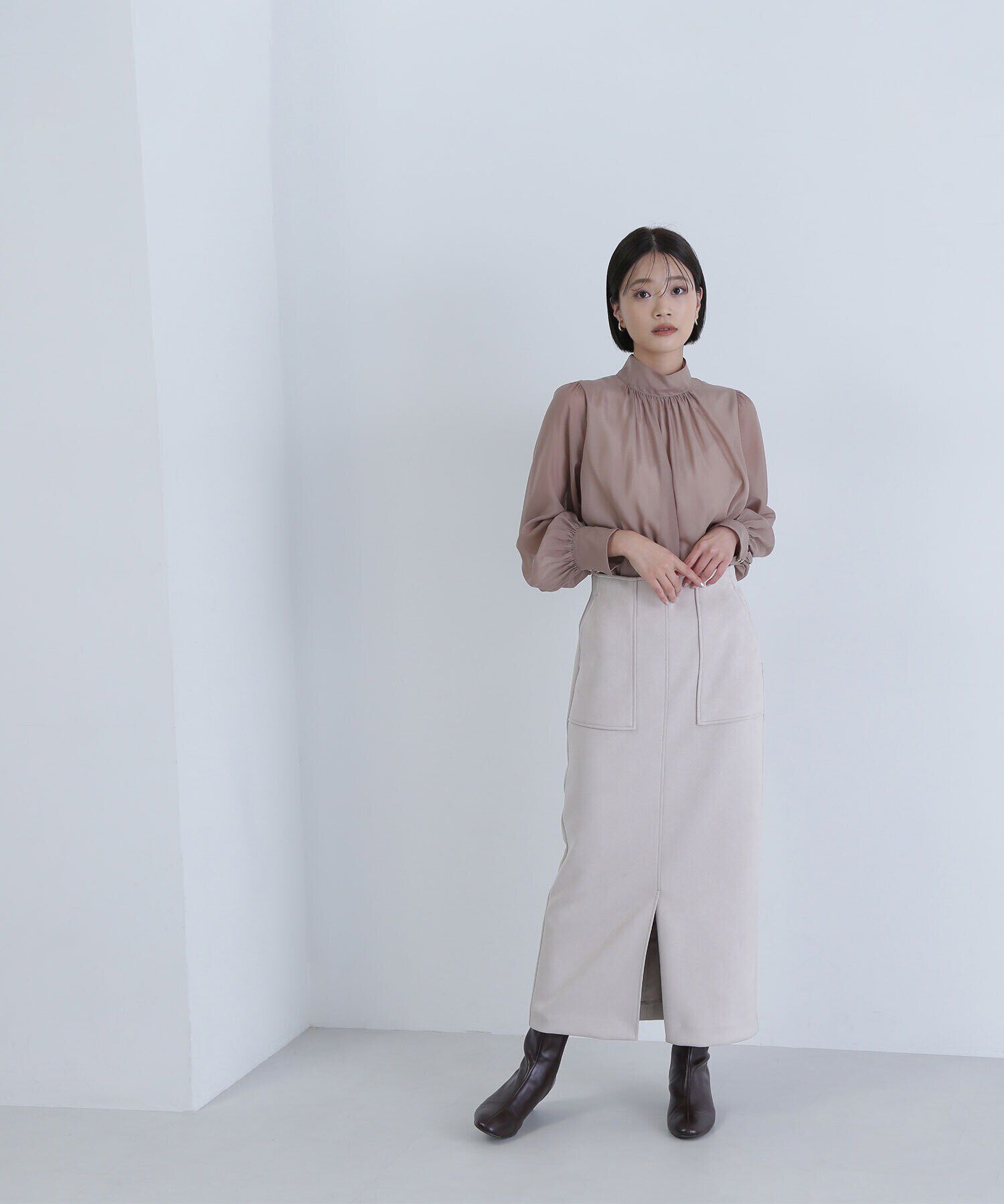  「ハイネックボリュームシアーブラウス」|シャツ・ブラウス|