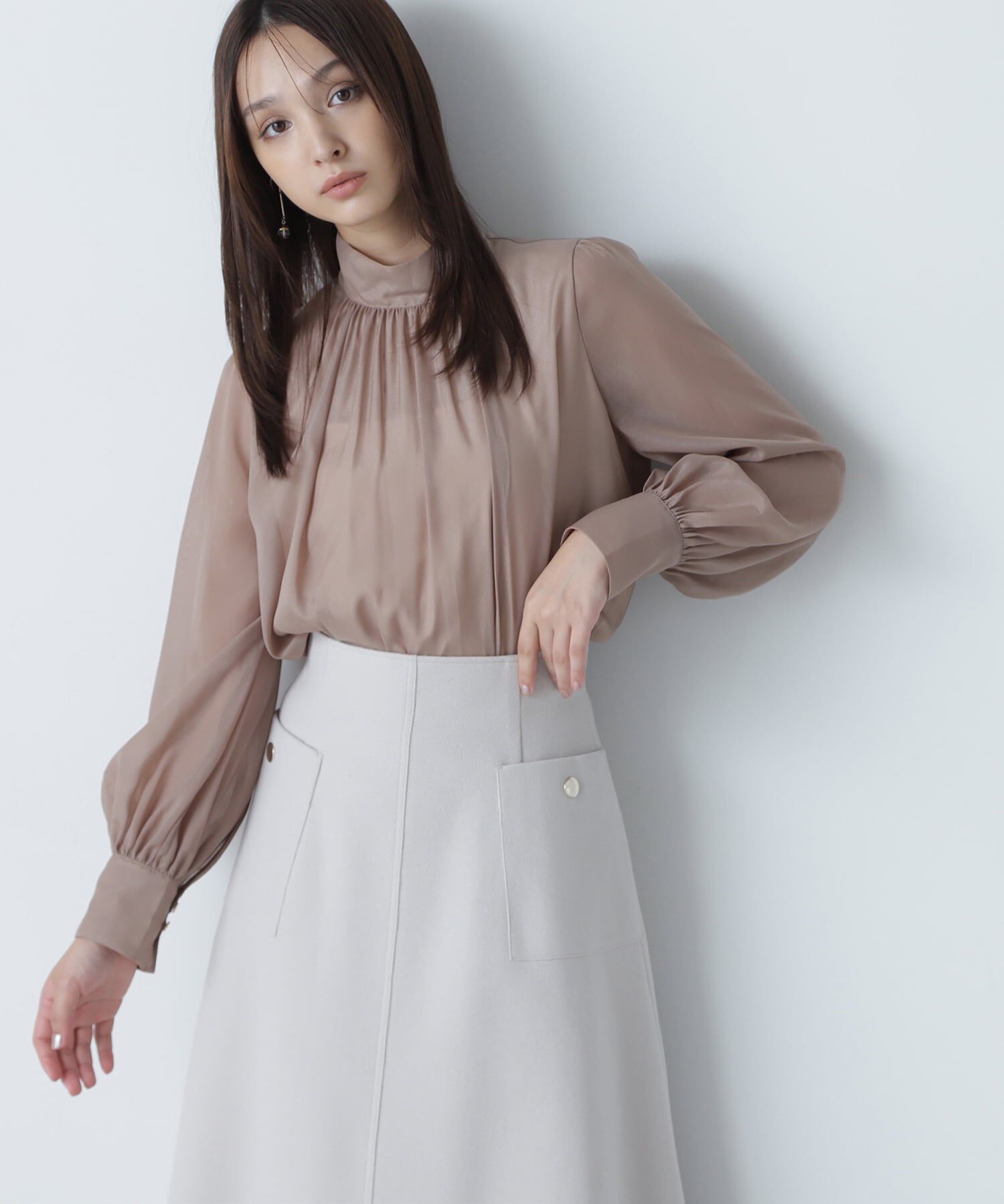  「ハイネックボリュームシアーブラウス」|シャツ・ブラウス|