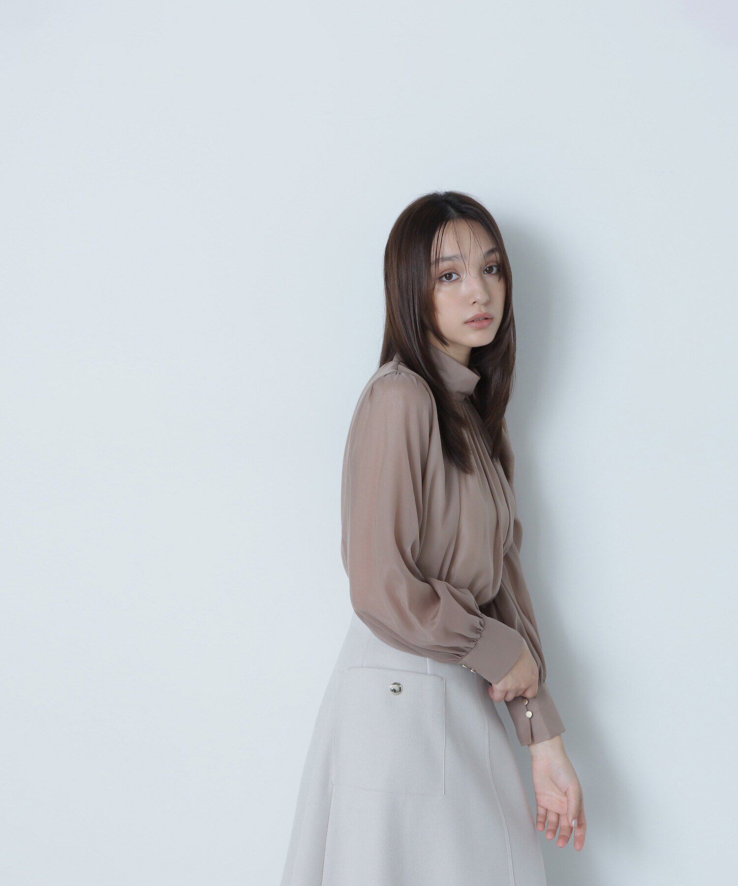  「ハイネックボリュームシアーブラウス」|シャツ・ブラウス|