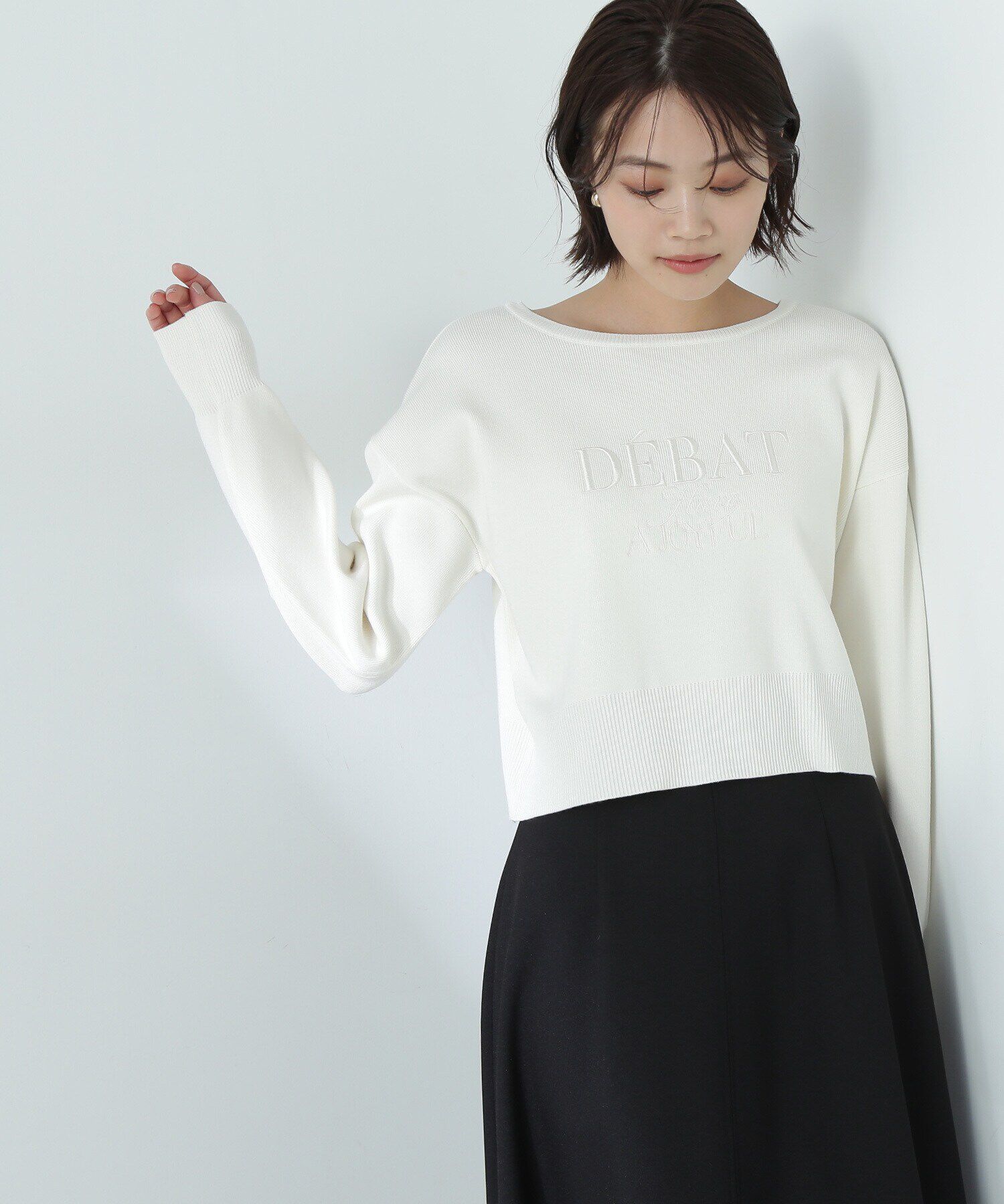  「クロップド刺繍ロゴニット」|ニット・セーター|オフ1