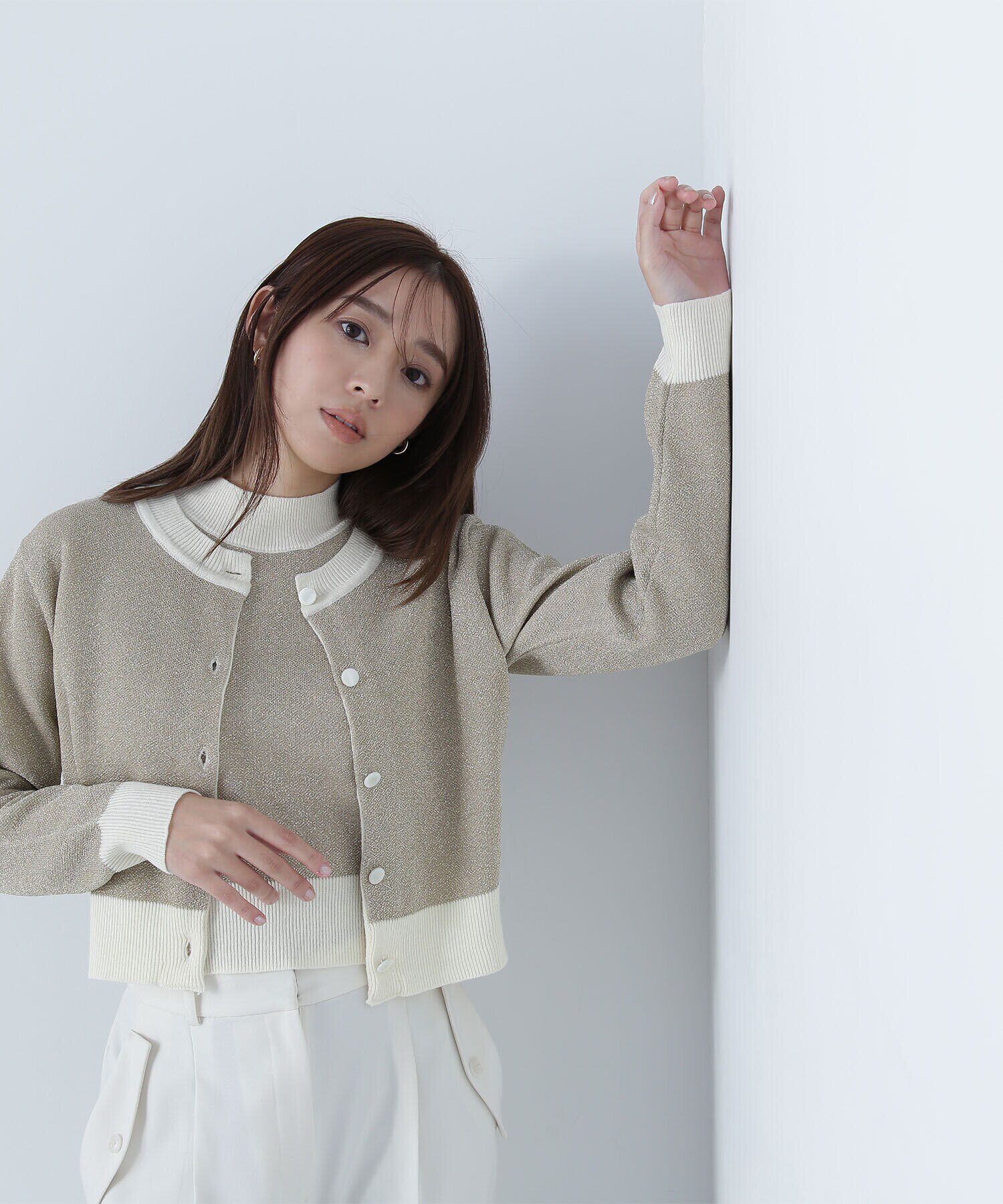  「クロップドラメジャガードアンサンブル」|ニット・セーター|オフ1