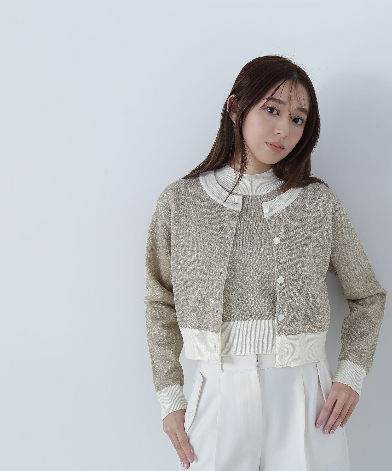  「クロップドラメジャガードアンサンブル」|ニット・セーター|