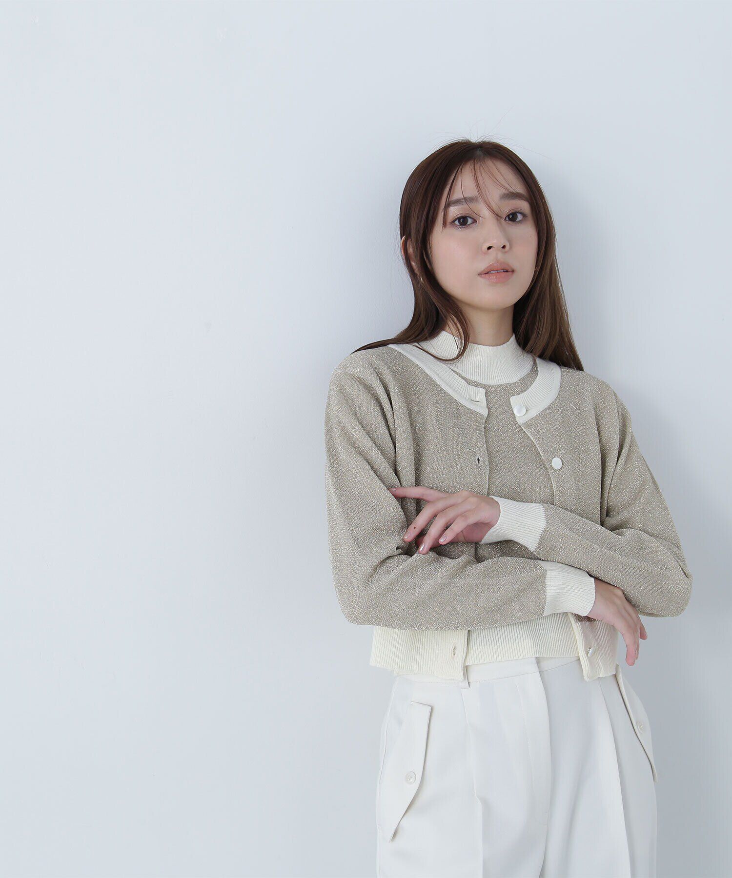  「クロップドラメジャガードアンサンブル」|ニット・セーター|