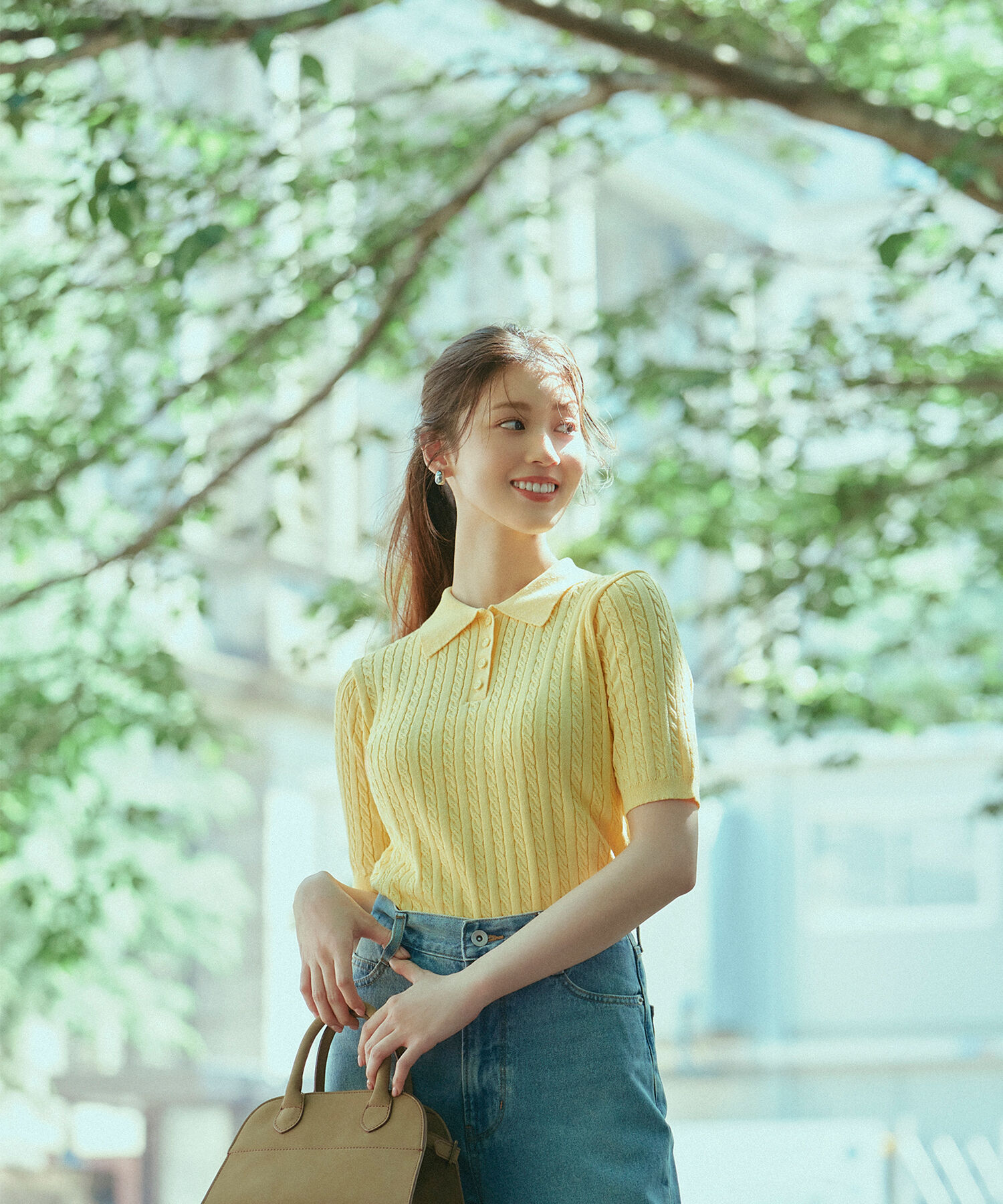  「ケーブルポロニット」|ニット・セーター|イエロー